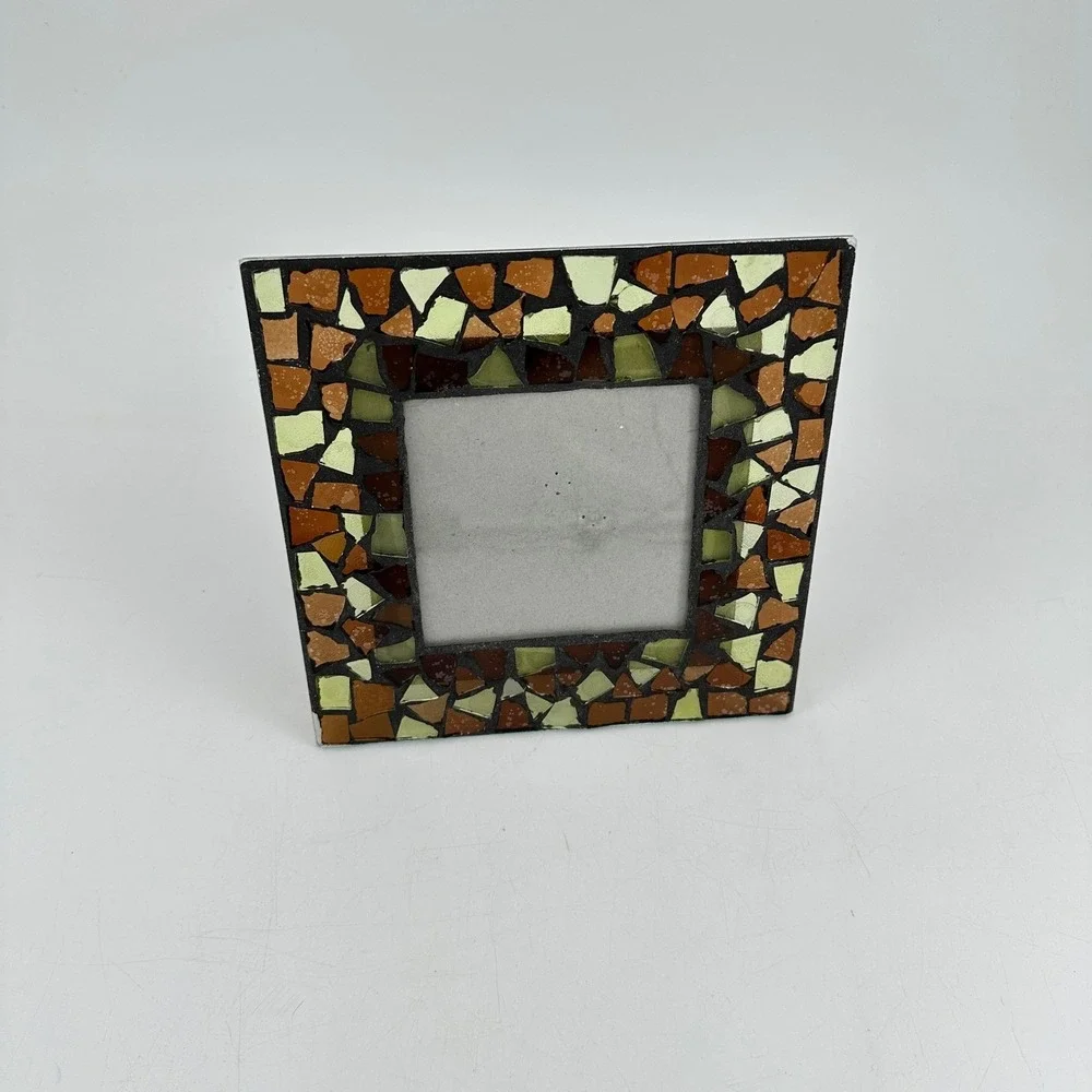 Mosaic Stained Glass Picture Frame 4x4 Square Amber Brown Green Earthy Boho Deco